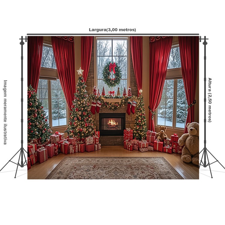 Fundo Fotográfico Tecido Sublimado 3D Natal 3,00x2,50 Horizontal Decoração — imagem 2 de 2
