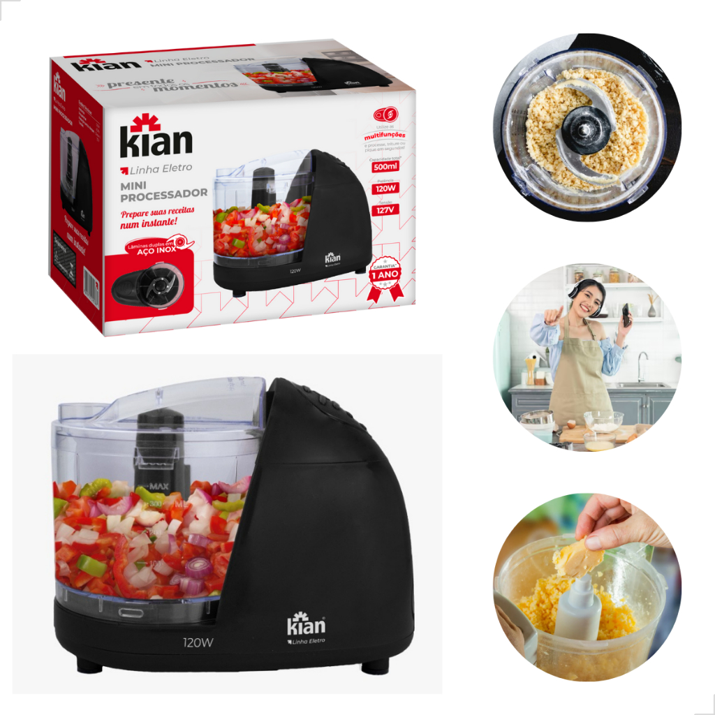 Mini Processador De Alimentos 500ml Elétrico Pica Alimentos Cor Preto