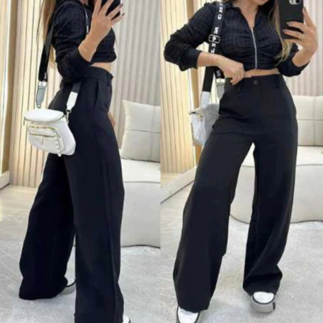 Calça Pantalona Feminina ZARA Modelo Social Alfaiataria Cintura Alta com Cinto Bolso Elegância Luxo Tendencia Blogueira