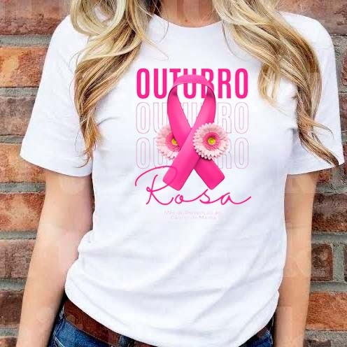 Camiseta/ Camisa/ T-Shirt/ Blusa Básica Estampa Outubro Rosa Prevenção Câncer de Mama