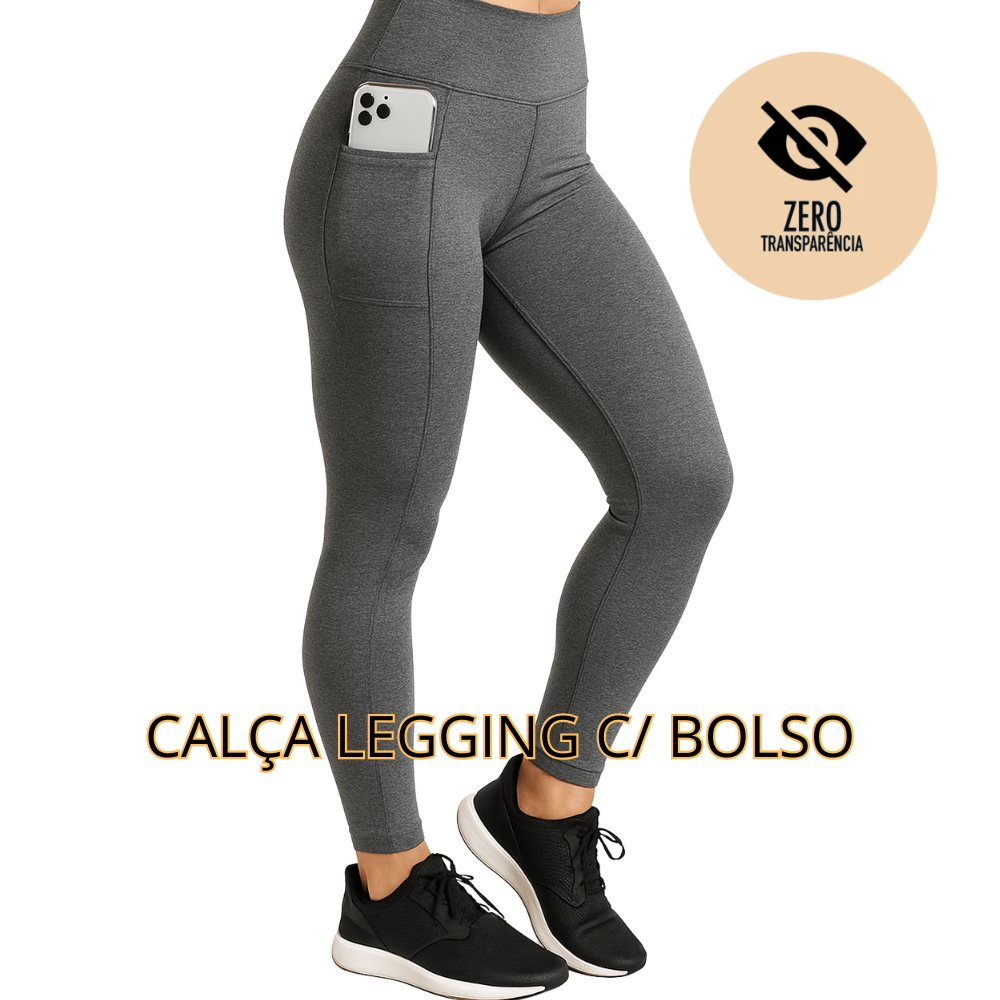 Calça Legging Feminina Fitness Academia Suplex Cintura Alta Com Bolso Zero Transparência