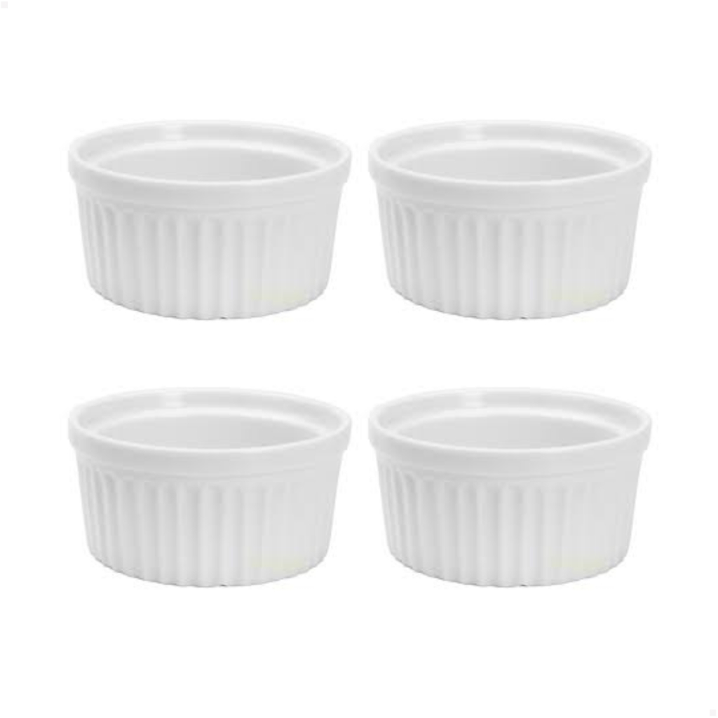 Kit 4 Ramekins Porcelana 150ml Canelado Branco para Sobremesa Doceria Restaurante
