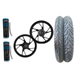 Par de Rodas Jante Rodao TITAN 150 Pe De Galinha Lona Tambor + Par de Pneus Vipal ST600 com SELANTE