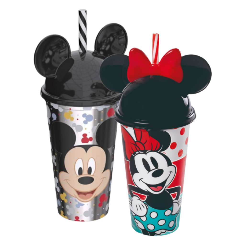 Copo Infantil com Canudo 500 mL com Orelhinhas Minnie e Mickey em Oferta na Shopee
