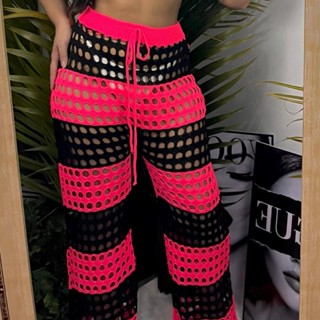 Calça Listrada Saída de Praia Tricot Crochê Furadinha Praia Piscina - Moda Verão Feminina 2025 em Oferta na Shopee