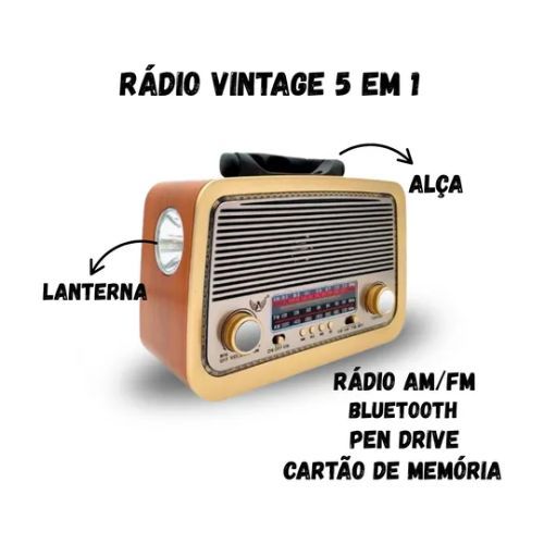 Rádio Vintage AM/FM USB Cartão de Memória Bivolt Rádio antigo