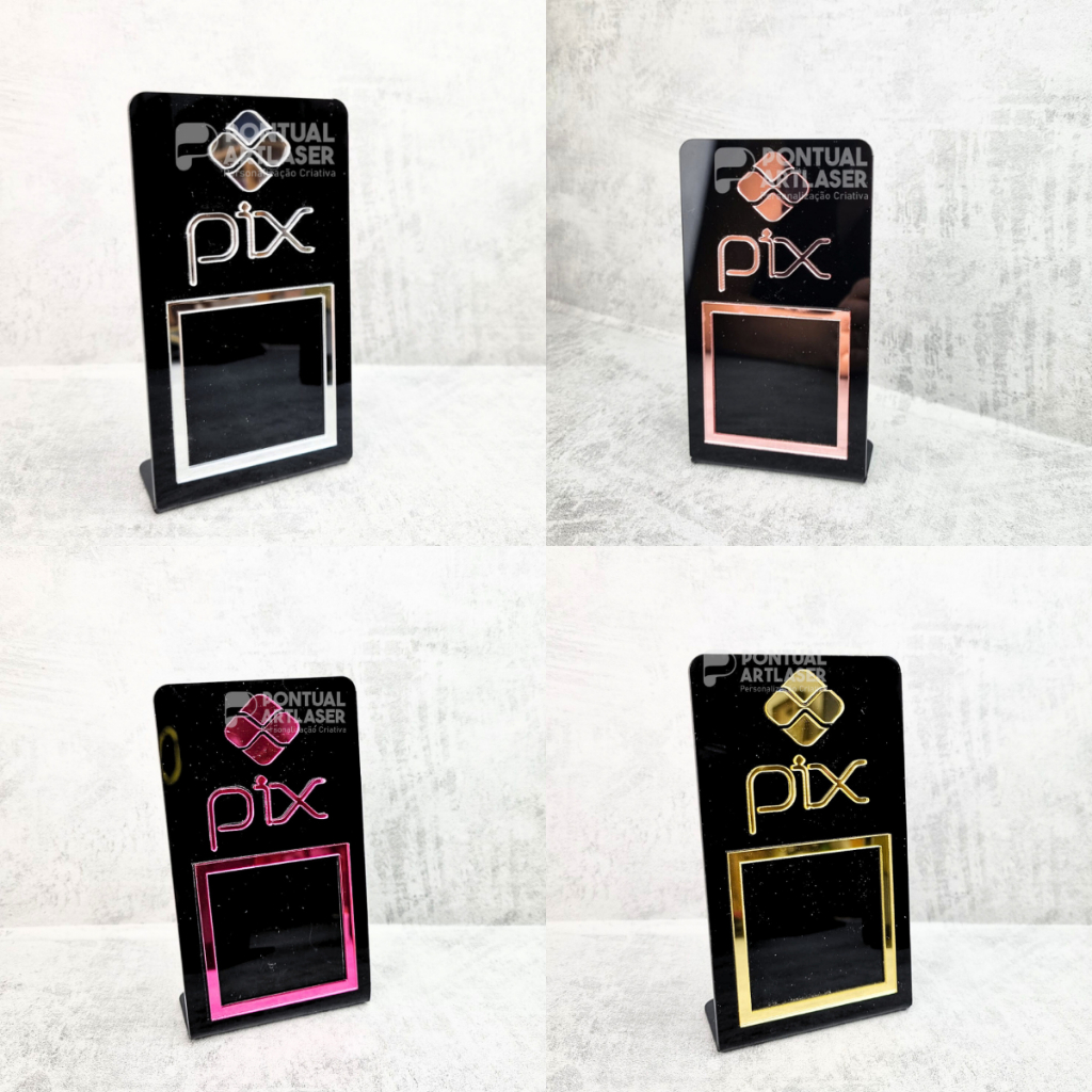 Placa Pix em Acrílico Preto Espelhado Qr Code Pagamento Seguro Loja Mercado Bar Mesa em Oferta na Shopee