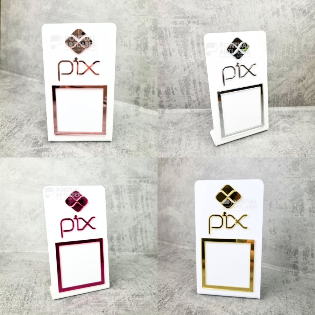 Placa Pix em Acrílico Branco Espelhado Qr Code Pagamento Seguro Loja Mercado Bar Mesa em Oferta na Shopee