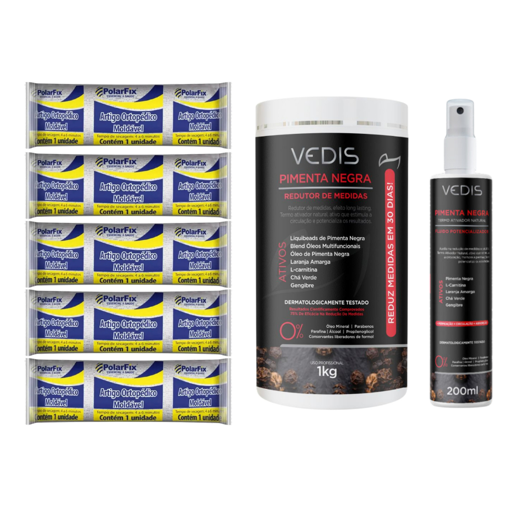Kit 5 Gessoterapia Atadura Gesso Para Estética + Creme Pimenta Negra + Fluído Pimenta Negra