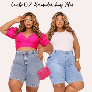 Kit 02 Bermudas Jump Jeans Feminina Cos Alto Modelagem Levanta Bumbum Com Lycra Tecido Premiun em Oferta na Shopee