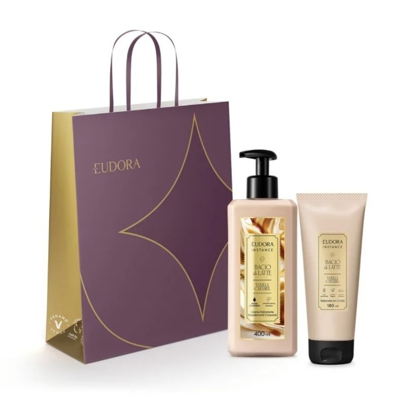 Combo Presente Vanilla Caramel: Creme Corporal 400ml + Sabonete Em Calda Vanilla Caramel 180ml + Sacola