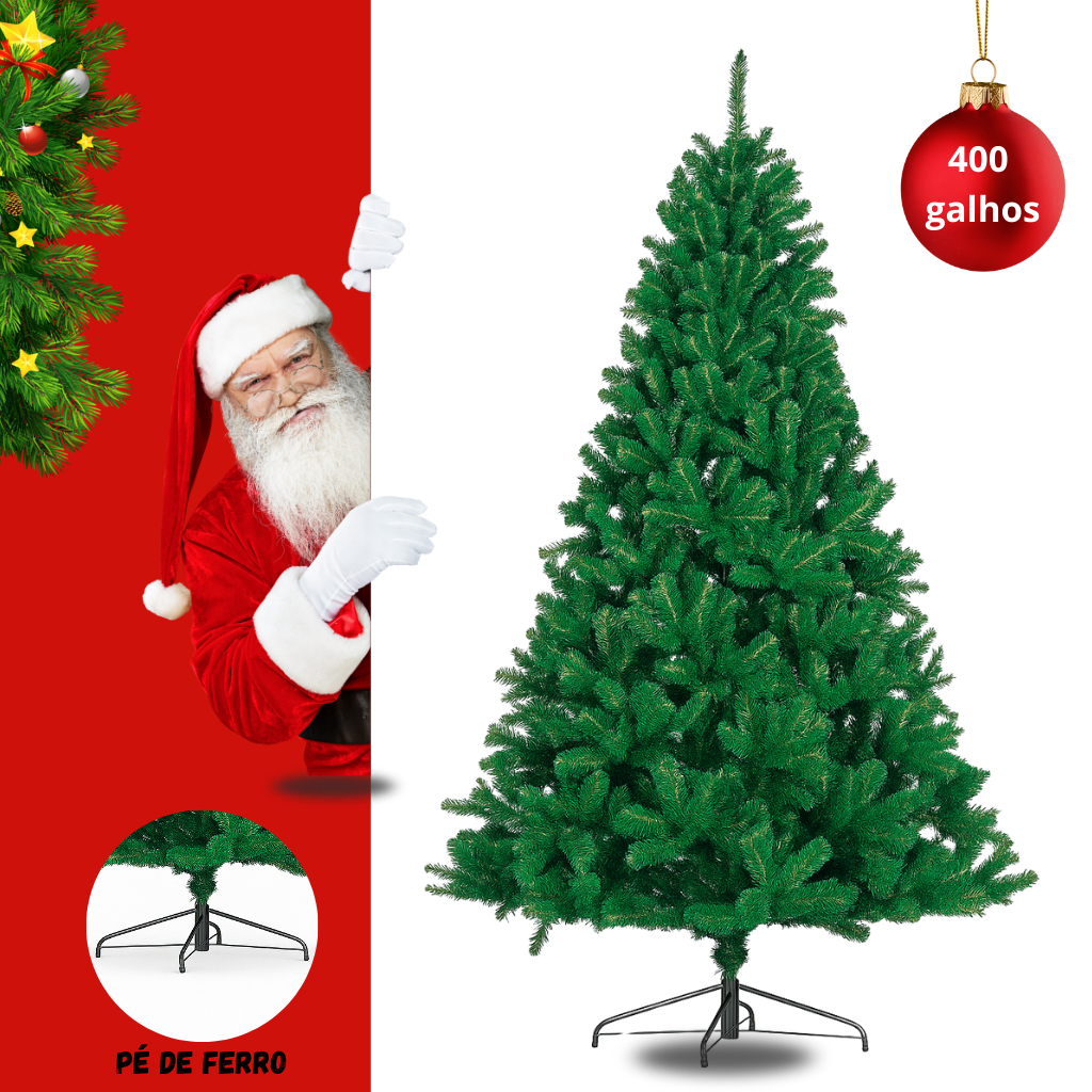 Árvore de Natal 1,50m com 400 Galhos Verde Pinheiro Luxo Pé de Ferro Decoração Natalina Fe...