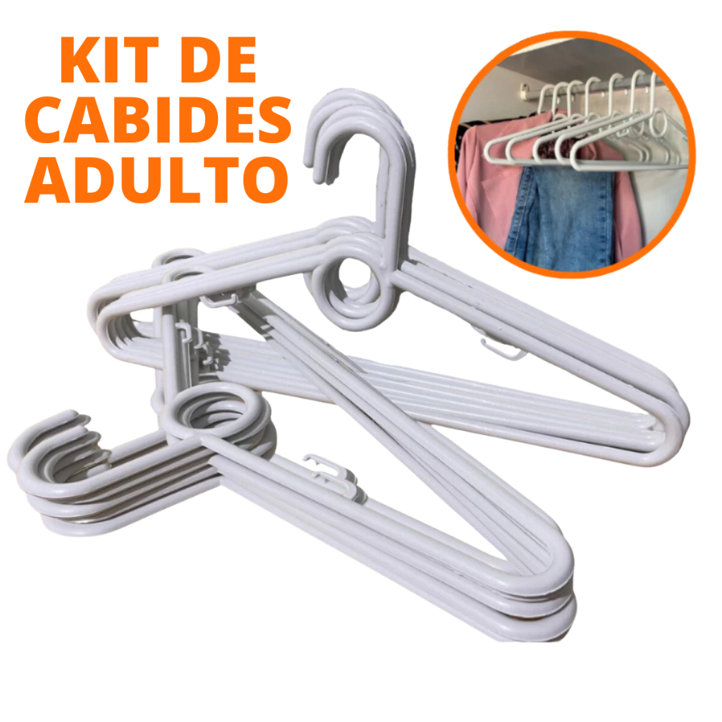 Kit 10/20/30/50 Unidades de Cabides Reforçado Branco de Adulto Antideslizante em Oferta na Shopee