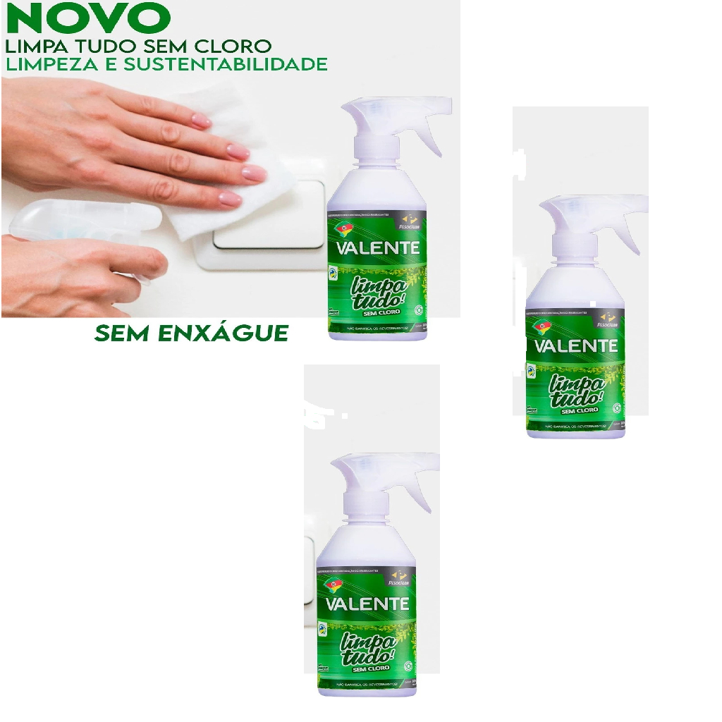 KIT 3 UNIDADES VALENTE PISOCLEAN - Limpa Tudo - Sem Cloro - Desengordurante - Limpa Cozinha, Banheiro 500 ML