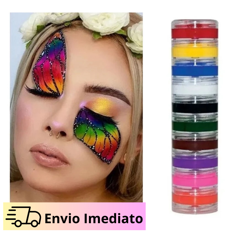 Kit Tinta Facial Color Make Cremosa Com 10 Unidades ou 5 Unidades Clown Carnaval Neon Glitter