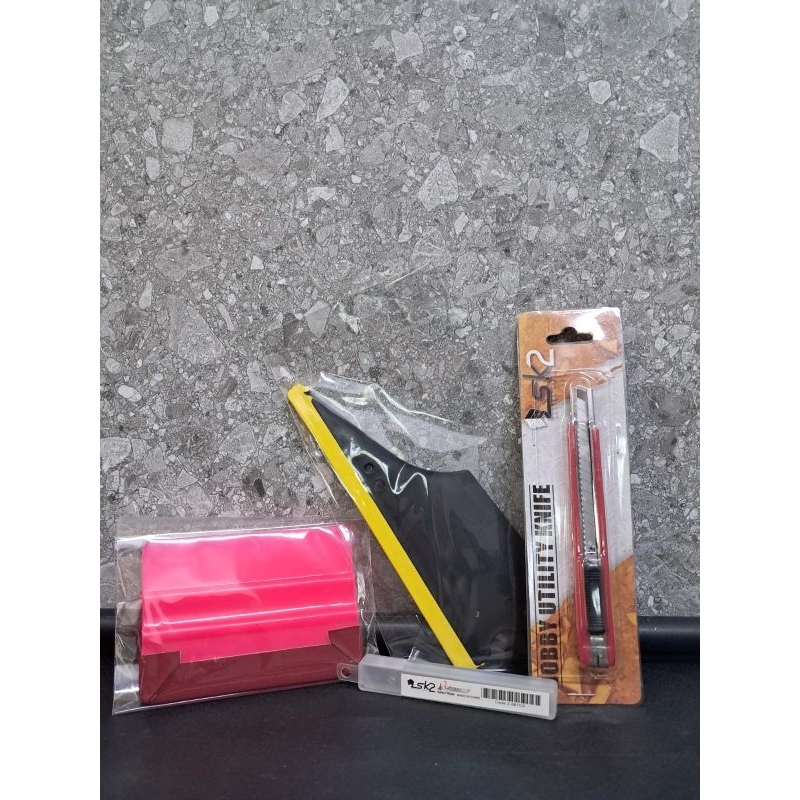 SUPER KIT ENVELOPADOR - ESPÁTULA COM FELTRO, ESPÁTULA BATMAN, ESTILITE E PACOTE COM LÂMINAS