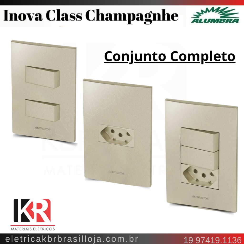 Interruptor e Tomada Alumbra Inova Class Champagne Luxo Padrão Brasileiro