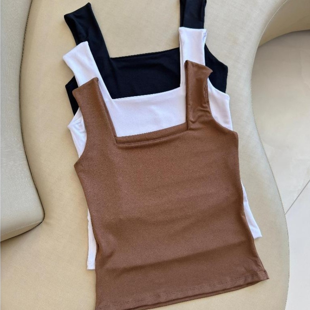 Blusa regata decote quadrado academia dia a dia básica suplex manguinha