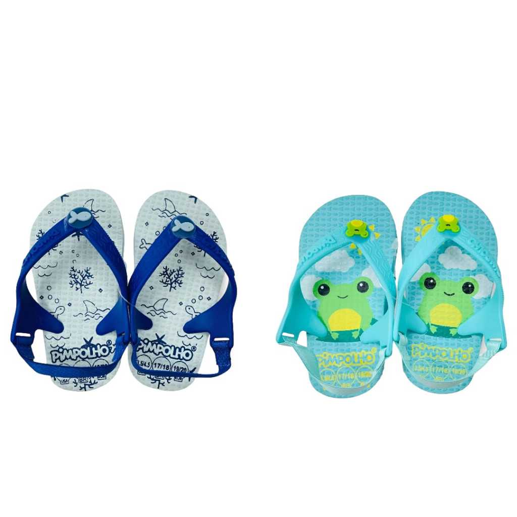 Kit Chinelo Pimpolho Menino 2 Pares Fundo do Mar e Sapo