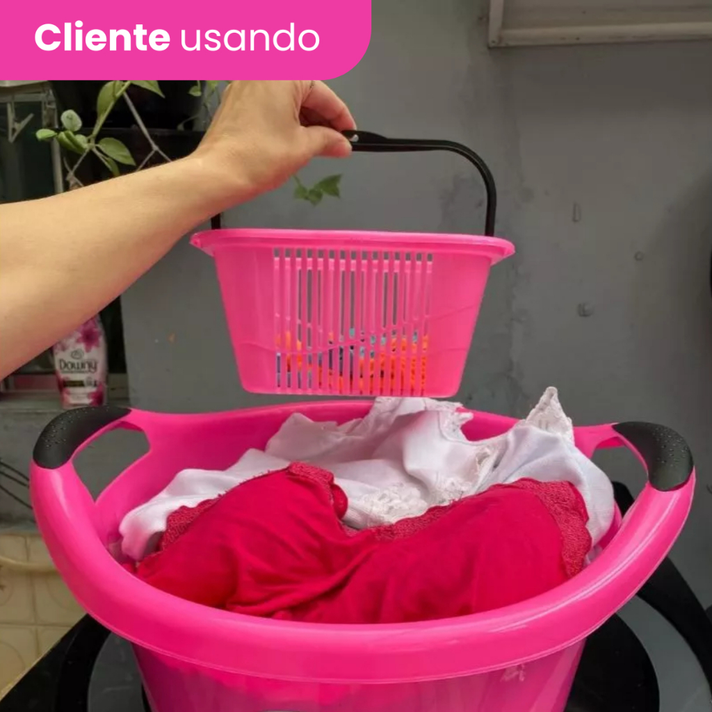 Kit Lavanderia 3 Peças de Balde Bacia Cesto Prendedor Multiuso Completo Resistente P/ Casa - Santana