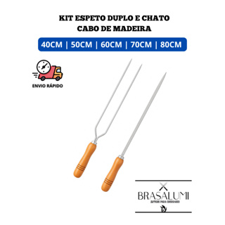KIT 2 ESPETO CABO DE MADEIRA (1 DUPLO E 1 CHATO) em Oferta na Shopee