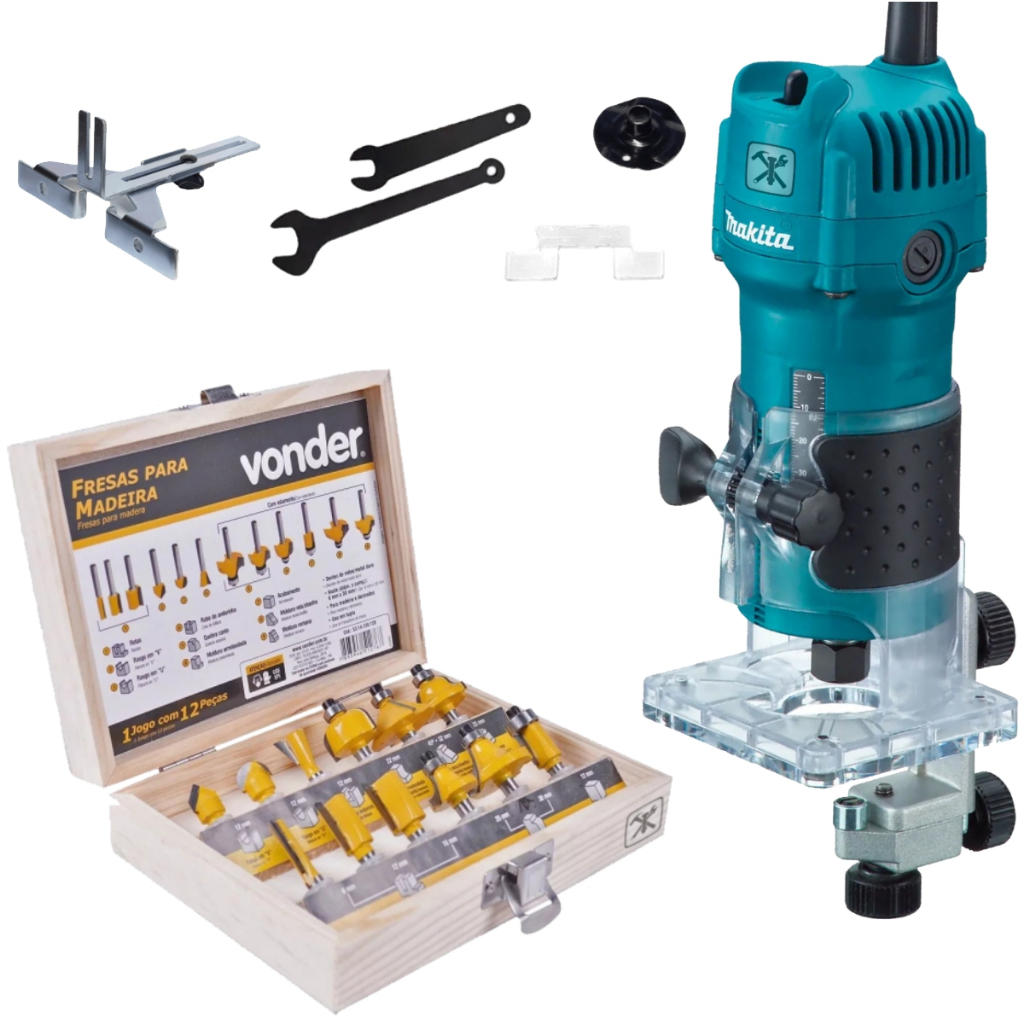 Tupia Laminadora Manual 3709 530w Makita C/ Jogo 12 Fresas