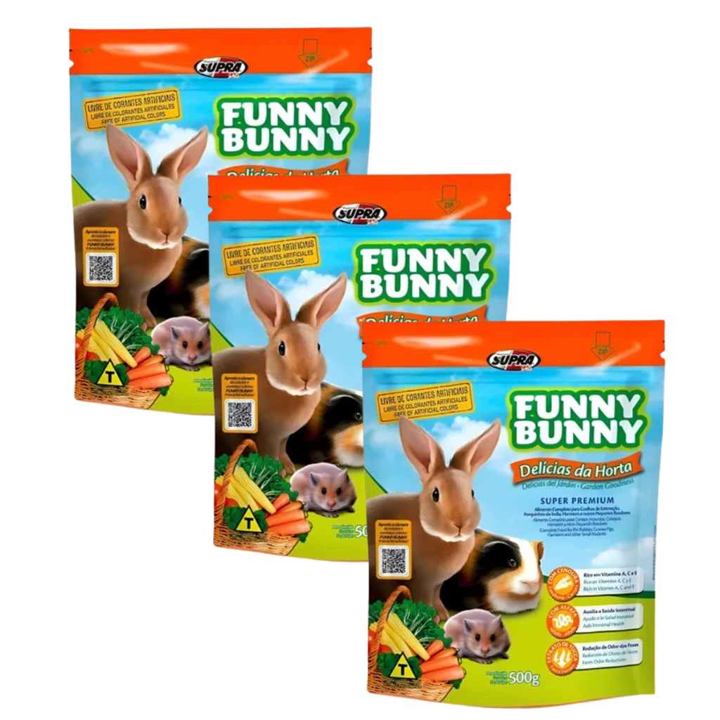 Ração Porquinho Da India Funny Bunny 500g Kit 3 Unidades