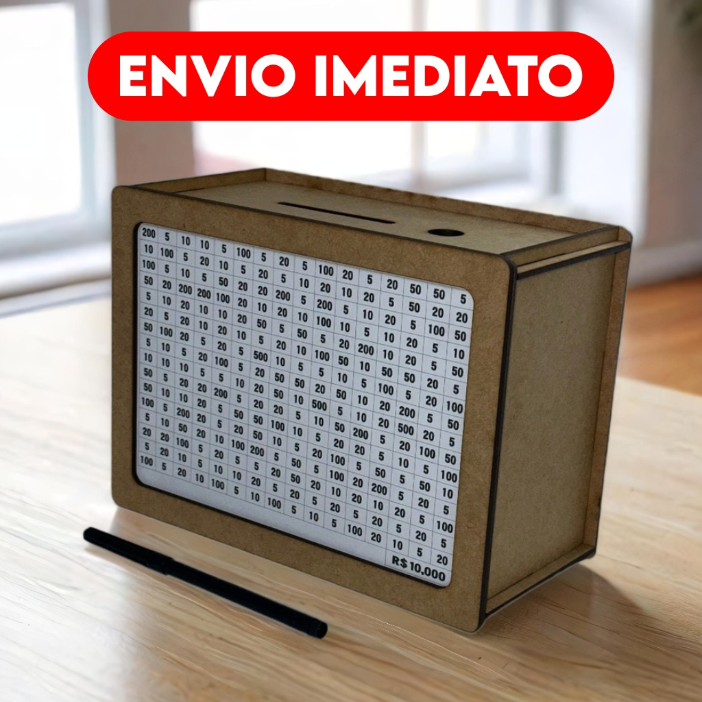 Caixa Cofre Desafio 10000 5000 ou 1000 Mdf Dinheiro Método Japonês Woodbox Cofre de Moedas Pronta Entrega