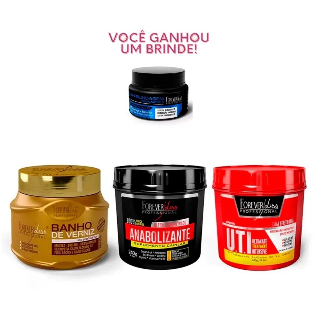 Kit Mascaras Banho de Verniz, Anabolizante E Uti Forever Liss