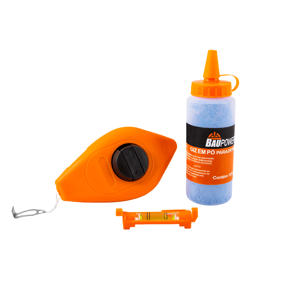 Kit Giz De Linha Baupower 15m C/ Giz Em Pó Azul 120g Drywall