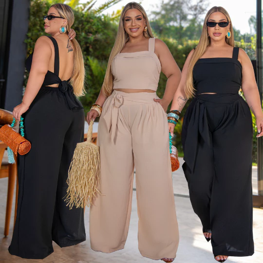 Calça Pantalona Elegante Plus Size Premium Laço Dunas Fluida Soltinha Curvy — imagem 1