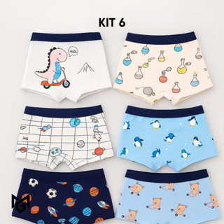 KIT 2, 4 ou 6 Cuecas Infantis Boxer 100% Algodão Toque Macio, Conforto e Estampas Diverti…