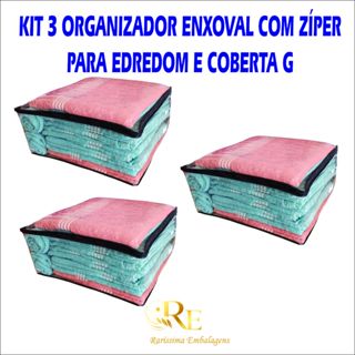 Kit 3  Saco zíper Organizador Cobertor Casaco Guarda Roupa Anti-Poeira Anti-Umidade Multiuso 48 x 42 x 24 em Oferta na Shopee