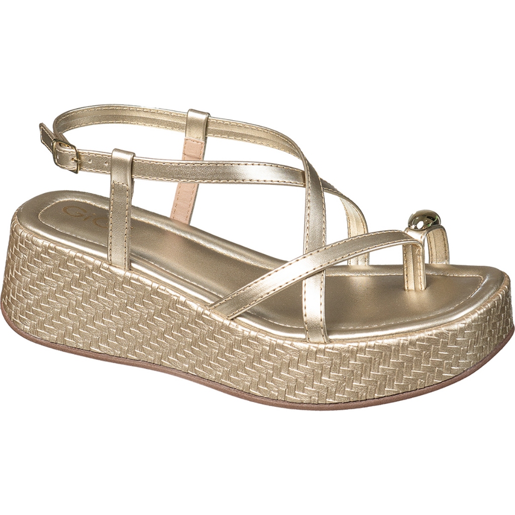 Sandália Feminina Plataforma Flatform Ring Toe Tiras Cruzadas Casual Moda Atual GiGiL