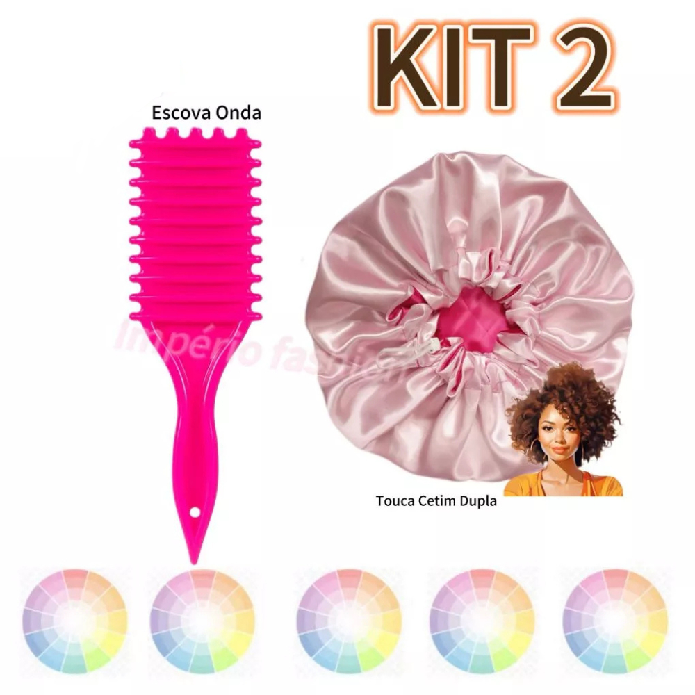 Kit 2 -Escova Onda +Touca Dupla Face de Cetim Cuidados com os Cabelos Imperio