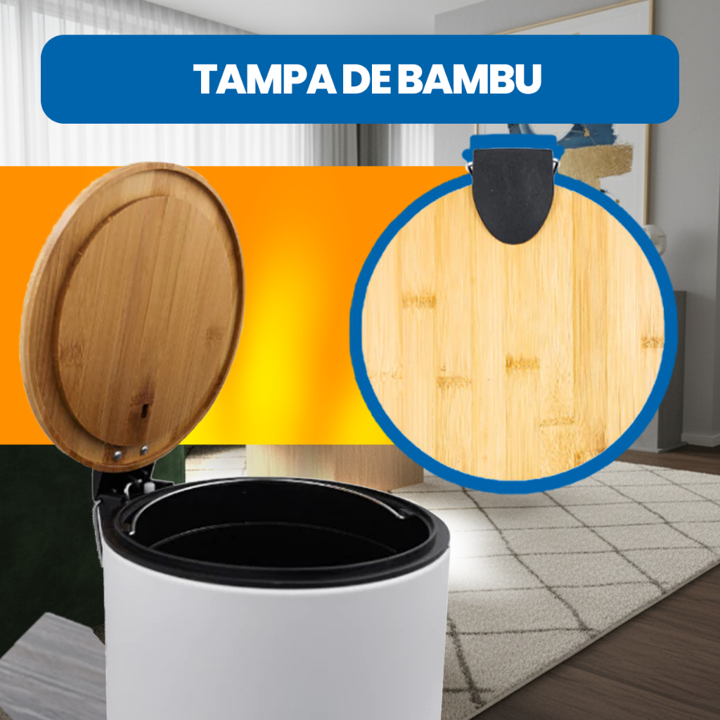 Detalhes do Lixeira com Pedal Tampa de Bambu 3 5 9 Litros Alça Cesto Lixo Removível Banheiro Escritório Cozinha