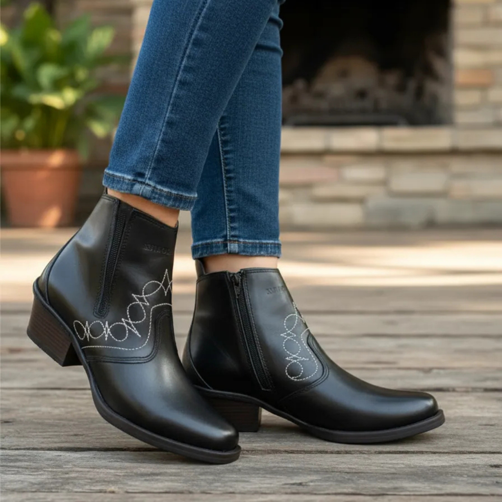Bota Country Feminina Couro Legitimo Botina Estilo Vaquejada Cavalgada Montaria Botinha Leve Macia Confortavel 3536