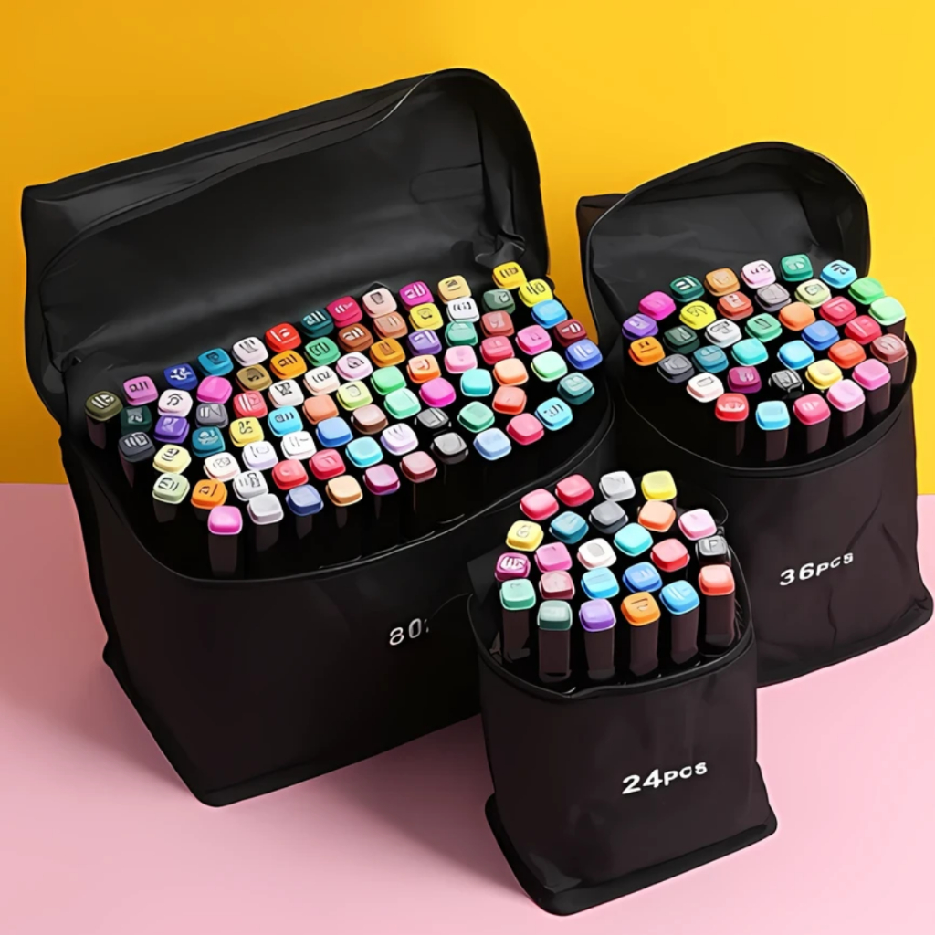 60/48/36/24 Conjunto Caneta Marcadores Ponta Dupla Estojo Cores Pintura Arte Material Escolar
