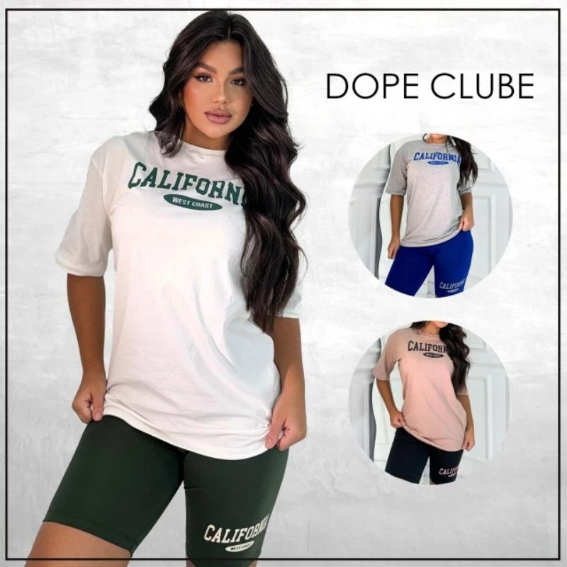 Conjunto feminino Califórnia camiseta Oversized e short bike treino academia fitnes — imagem 1