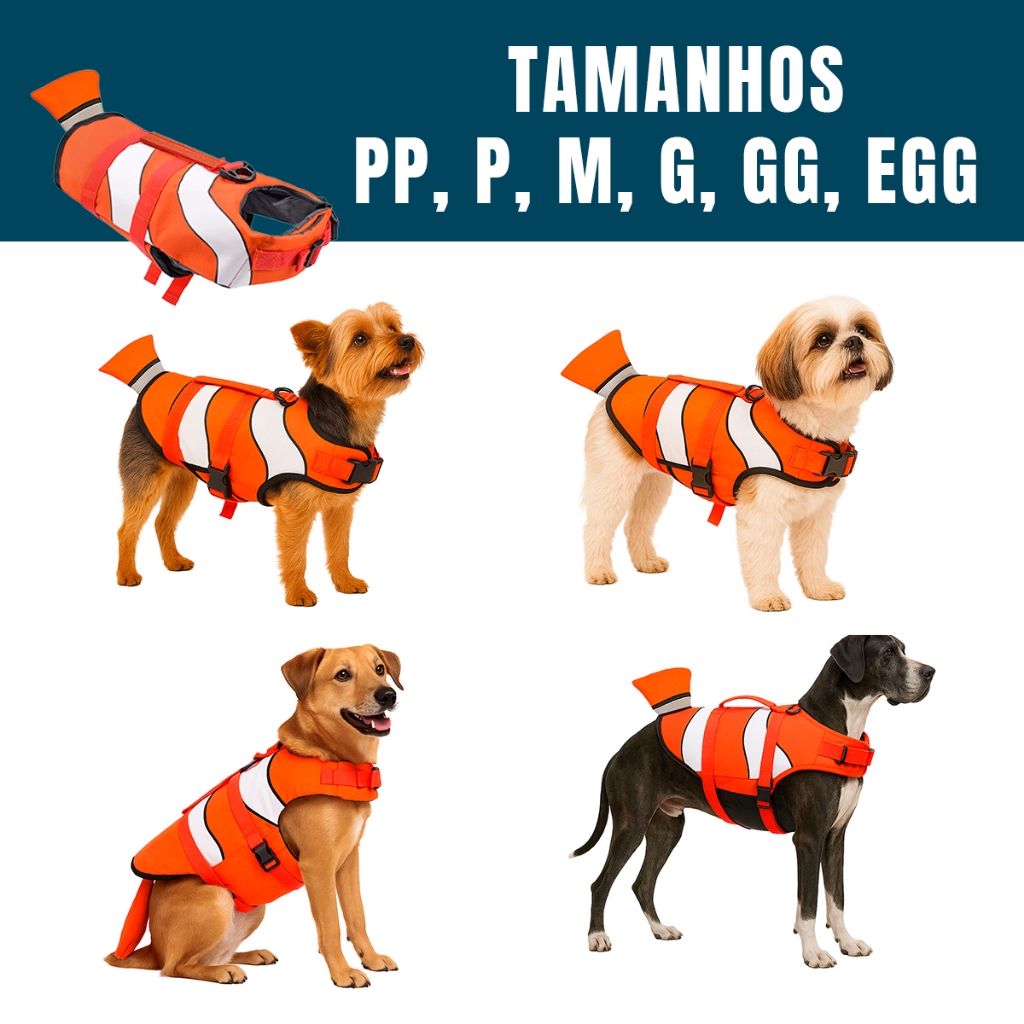 Colete Salva Vidas Pet Nemo Flutuante Cães Cachorros Praia Piscina Água Mar em Oferta na Shopee