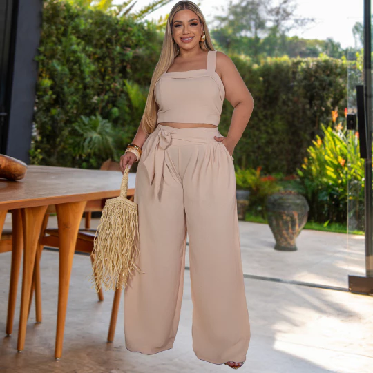 Calça Plus Size Conforto Soltinha Com Bolsos Laterais Moderno Tendência — imagem 1