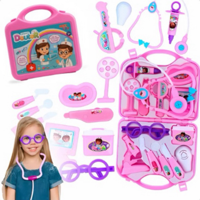 Maleta Médic Infantil Menino Azul Menina Rosa Brinquedo Educativo Completo com Acessórios Doutor Mala Portátil