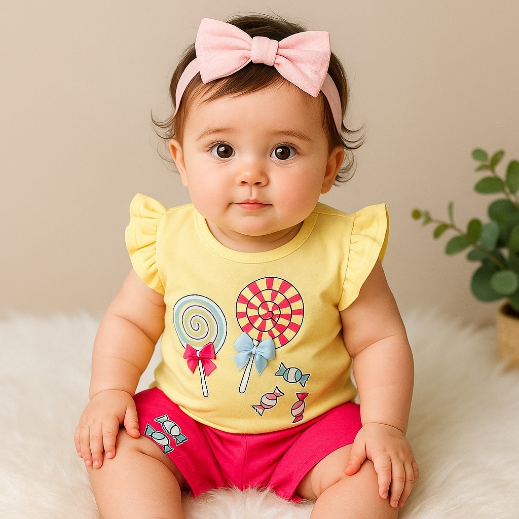 Conjunto Romper de Bebê Menina Tematico Mesversario Verão Pirulito Doce Cute Fofo 9 a 12 Meses em Oferta na Shopee