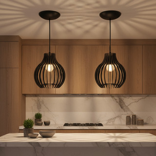 2 luminária Pendente De Teto Coquinho De Madeira Moderno Cor Preto - 2CQP