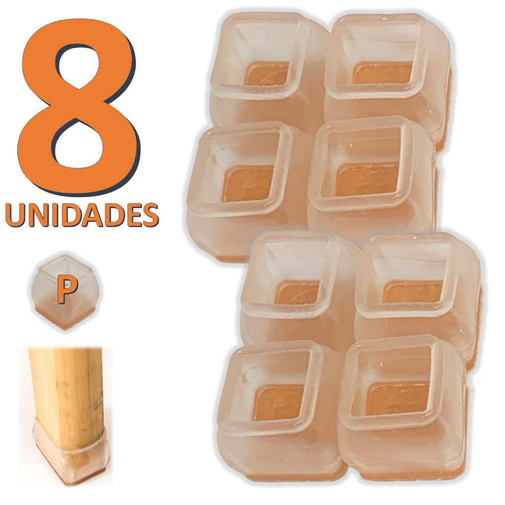 Kit 08 Peças Protetor De Silicone Para Pé Da Mesa E Cadeira Transparente QUADRADO Tam: P