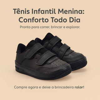 Tênis Velcro Preto Infantil Menina - Conforto Todo o Dia - 20 ao 33 Envio Imediato em Oferta na Shopee