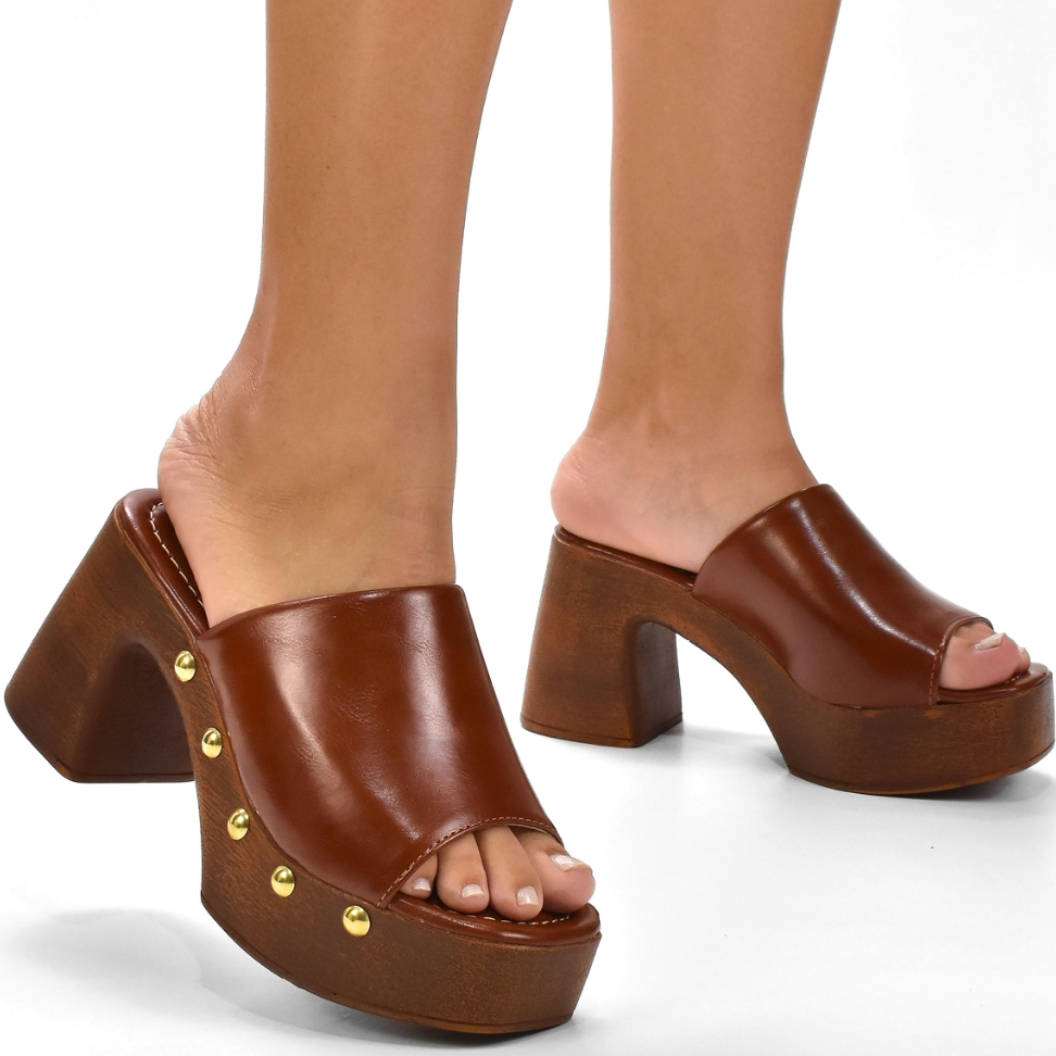 Anabela Feminina Tamanco Salto alto 8cm Meia Pata Plataforma Cortiça Madeira Confortável 4970 KALLYS em Oferta na Shopee