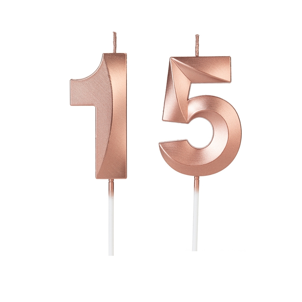 Kit 2 Velas De Aniversário Número Rose Gold Diversas Idades 7cm Silver Festas