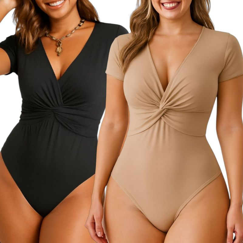 Body Feminino Suplex Decote V Transpassado Nó Manga Curta Elegante Versátil Casual Festa NÓ SEM BOJO em Oferta na Shopee