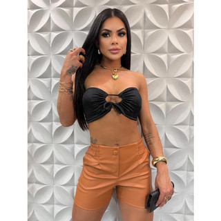 Short Couro Fake Tendência Feminina